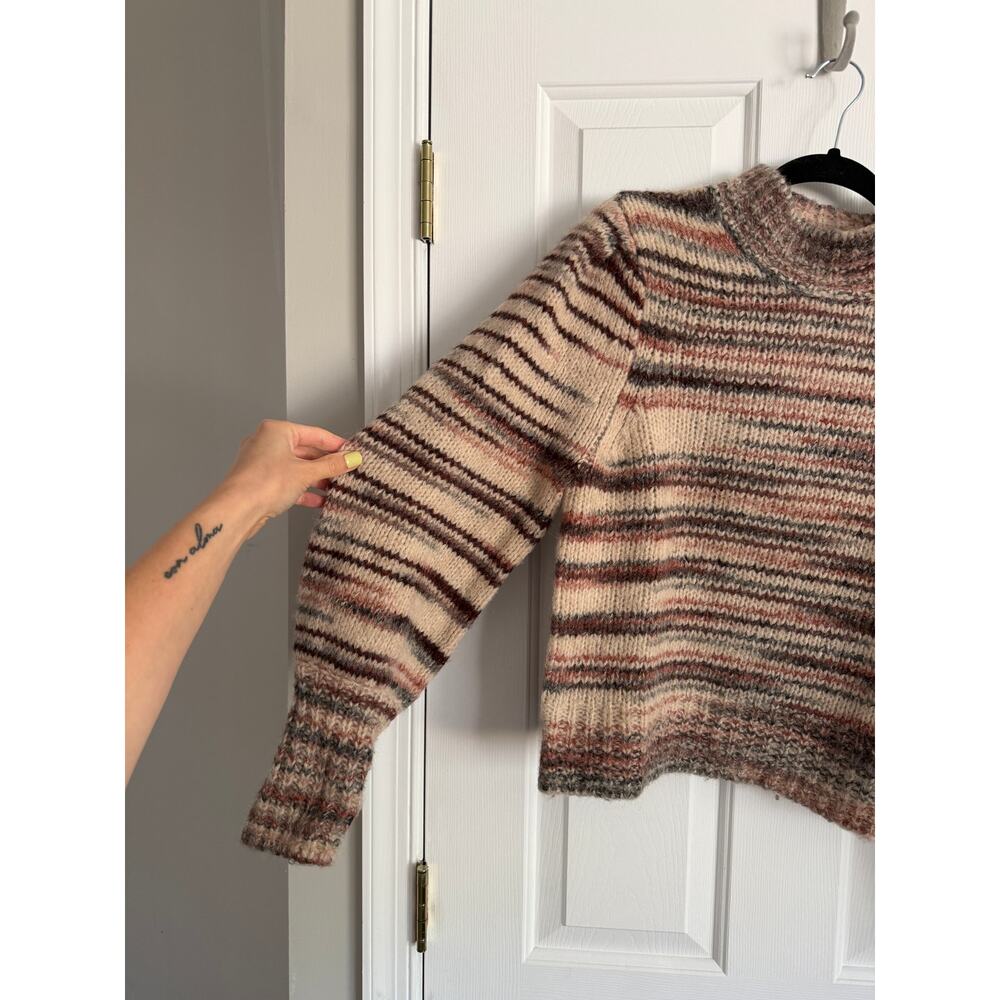 Veronica Beard Alston Sweater in Brown Pink Multi Striped Color Baby Alpaca - Picture 3 of 7